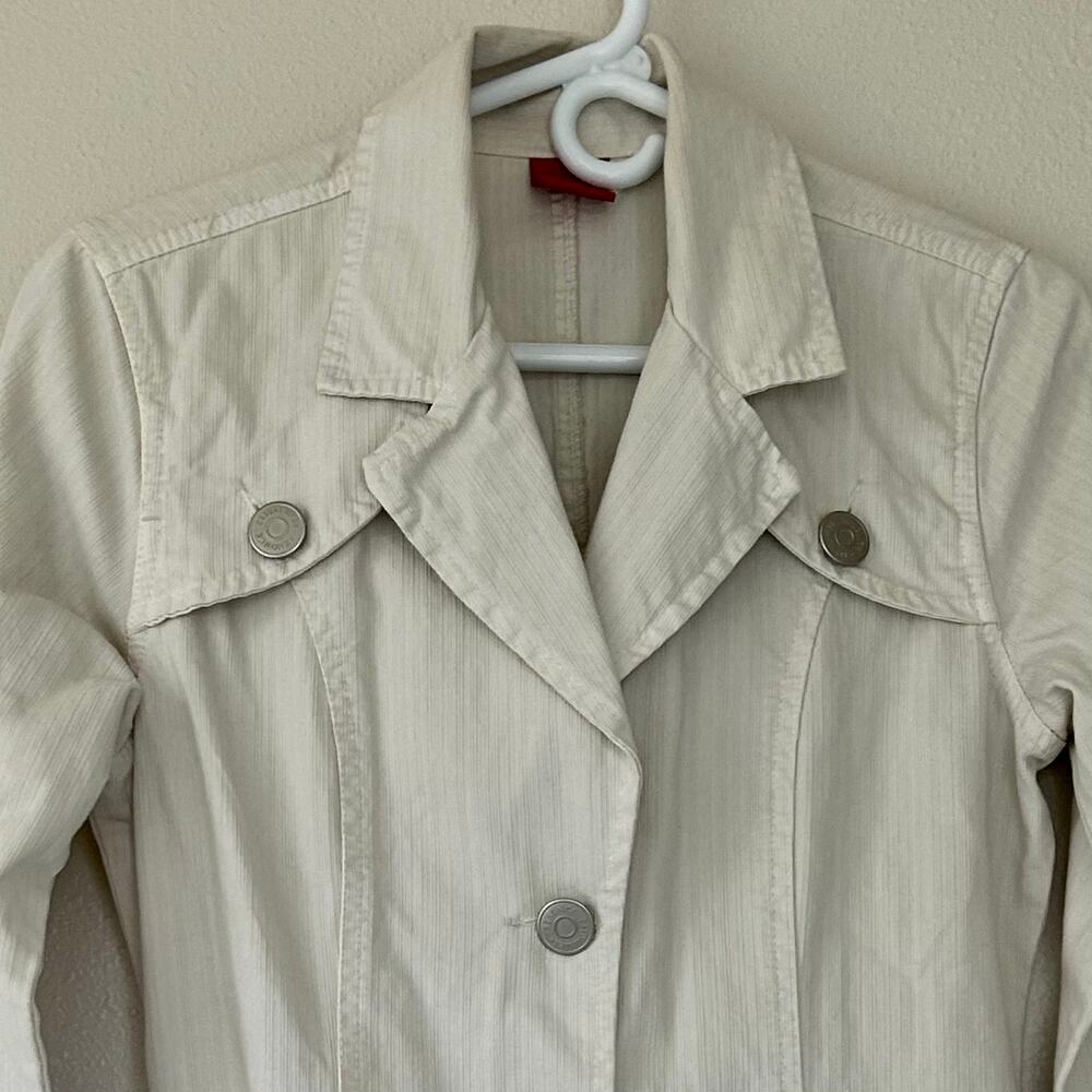 Vintage Renounce Beige Belted cavas Trench Coat Jacket Y2K Minimalist indie S - Picture 3 of 11